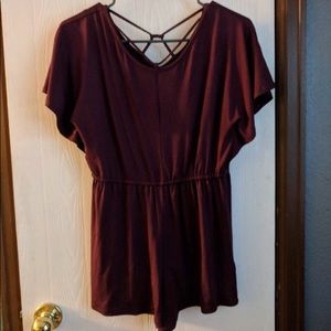 Girls Burgundy Romper Art Class